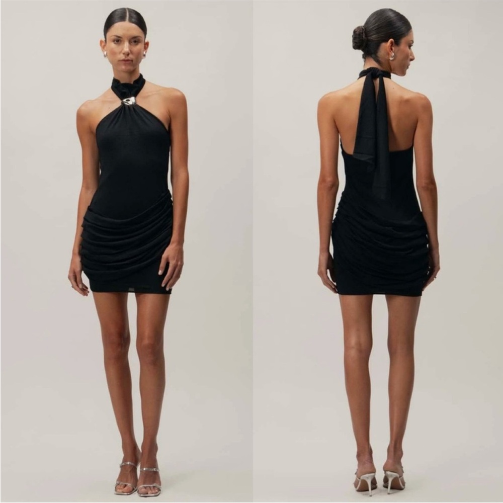 Baobab Moca High Neck Mini Dress in Coal Black Silver Embellished Size Large NEW
